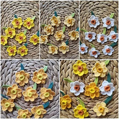  Handmade Crochet Daffodil Spring Easter Flowers Embellishment Applique Patches  • £8.50