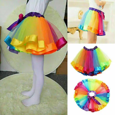 Kids Child Girls Rainbow Colorful Tutu Skirt Tulle Mini Dress Dancewear 1-8 Year • £5.57