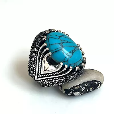 Mens Handmade Ring Turkish Silver Ring Men Turquoise Ring 925k Silver 5-15 • £53.08