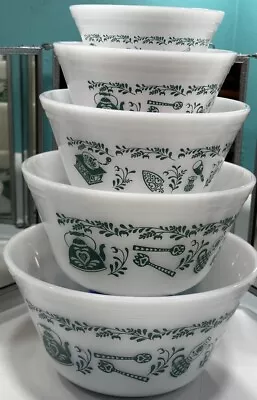 Federal Glass “Scandinavian” Milk Glass Nesting Mixing Bowls Set(5) Mint Cond. • $130