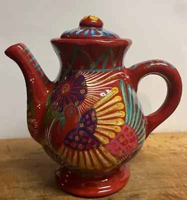 Vintage Talvera Mexican Pottery Tea Pot Hand Painted Bright Colors • $24