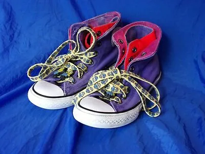 CONVERSE CHUCK TAYLOR ALL STAR High Top Purple & Pink Minions Laces Youth Size 2 • $15.98