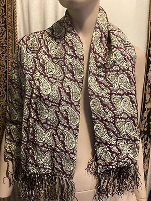 Vintage Silk Paisley Scarf Men Long Double Layer Neckerchief Opera Fringe 43” • $19.50