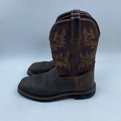 Justin Mens 8.5EE Stampede Driller Brown Leather Square Steel Toe Cowboy Boots • $49.99