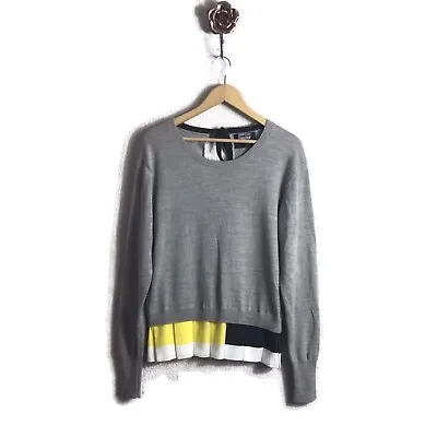 Markus Lupfer Medium Gray Wool Blend Sweater Pleated Crepe Hem Women • $40.80