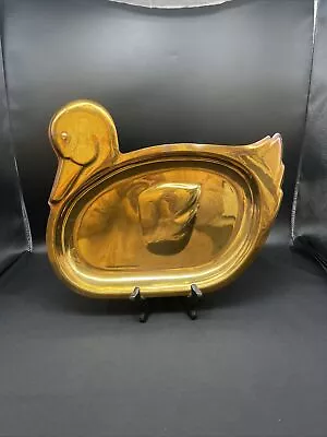 Vtg Metal Golden Duck Serving Tray Wall Hanging Farmhouse Country 11  T 13  W • $19.99