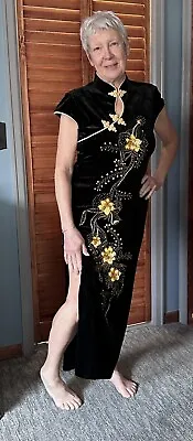 Vietnamese Sequin Beaded Black Velvet Dress (see Size Explanation Below) • $68.97