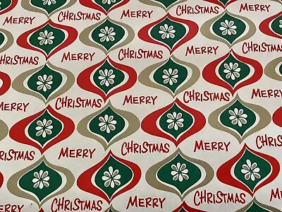 Vtg Sasheen Merry Christmas Wrapping Paper Gift Wrap 24” X 28” 1950 Ornaments • $7.46