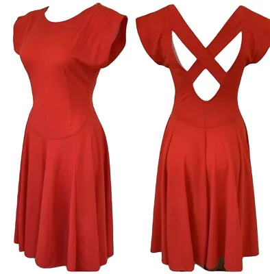 Vintage 70s 80s LADY IN RED Dancing Dress Cutout Skirt Sundress Open Low Back • $38