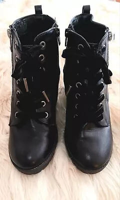 Womens Mossimo Lace Up Black Platform Boots W Zipper 7.5 • $20