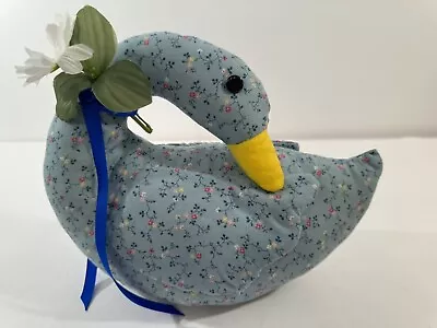 Vintage Folk Art Patchwork Duck Easter Throw Pillow W/ Quilting Blue Spring U5 • $9.95