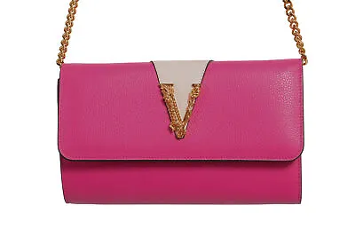 Versace Women's 100% Leather V-Logo Crossbody Shoulder Bag Clutch Wallet • $549.99