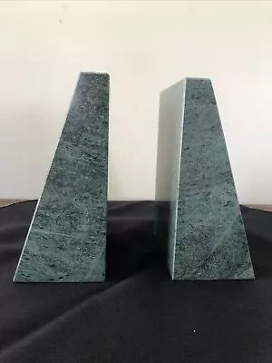 Green Marble Book Ends Pair Very Nice With Beveled Edges Beautiful Graining EUC • $29
