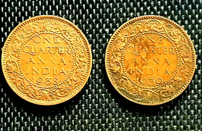 1938/59 British India George VI(1/4) Anna Coin Ø24 2pcs(+FREE 1 Coin) #27538 • $23