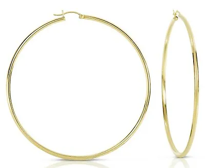 14K Real Solid Yellow Gold Shiny Polished Round Creole Hoop Earrings All Sizes • $249