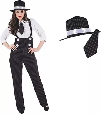 Womens 1920s Gangster Girl Suit Costume Ladies Mafia Moll Fancy Dress S - XXL • $37.95