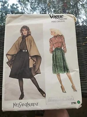 Vtg Vogue Paris Original Pattern 2790 Uncut 14 Yves St Laurent Cape Skirt YSL   • $42