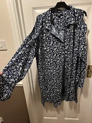 Kook Plus Size 30 Blue And White Cold Shoulder Tunic/dress Button Down • £7.99