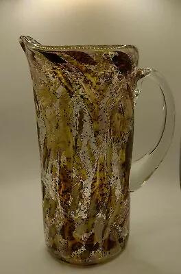 Vintage Murano C Rossi Brown Millefiori Aventurine Blown Glass Pitcher • $35