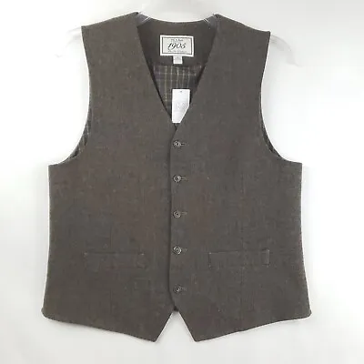 NEW Jos A Bank Vest Waistcoat Mens Medium Brown 100% Wool Plaid V-Neck Lined • $44.44