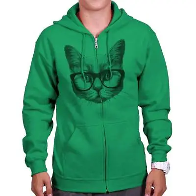 Cat With Glasses Portrait Meme Kitty Humor Sweatshirt Zip Up Hoodie Men Women • $32.99