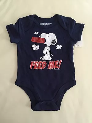 PEANUTS Baby Boy Girl Snoopy FEED ME Short Sleeve Bodysuit Size 0-3-6-9-12 Mos • $8.50