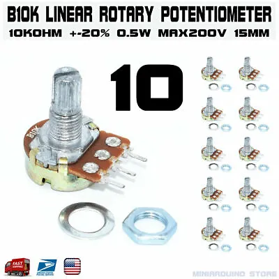 10pcs B10K 10K OHM Linear Taper Rotary Potentiometer 15mm Taper Pot Resistor • $5.98