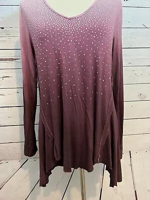 Vocal USA Tunic Shirt Blouse Small Rhinestones Bling Top Ombre Long Sleeve • $12.11