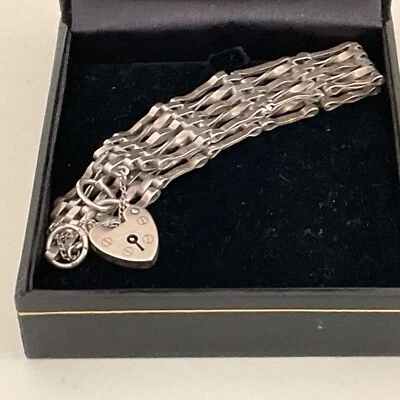 Vintage Sterling Silver Five Bar Gate Bracelet With Padlock • £28