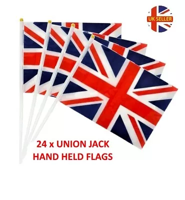 24 X UNION JACK FLAG HAND HELD WAVING FLAGS STREET GARDEN PARTY UNIONIST MARCH • £9.99