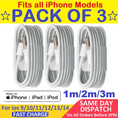 £3.99 • Buy 3 Pack Of USB IPhone Charger Fast For Apple Cable Lead 5 6 7 8 X XS XR 11 12 Pro