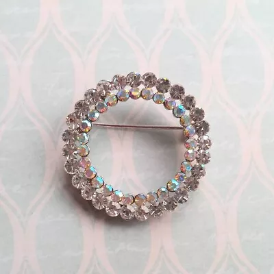 £4.99 • Buy New Silver Tone AB Crystal Open Circle Dress Brooch In Gift Pouch Wedding Prom