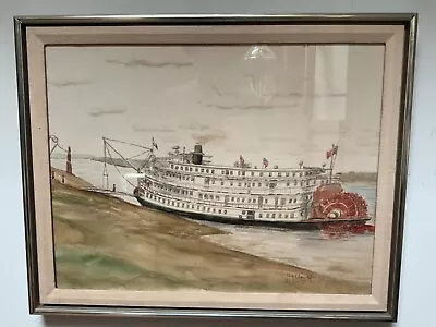 Vintage Missouri Mississippi River Delta Queen Paddleboat Watercolor Ca 1960’s • $245
