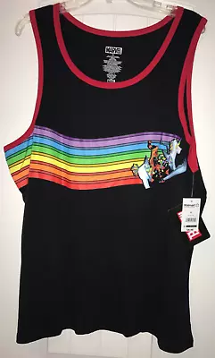 Marvel New Deadpool Pride Mens Sz Xl Tank Top Black & Multicolored Rainbow Nwt • $6.95