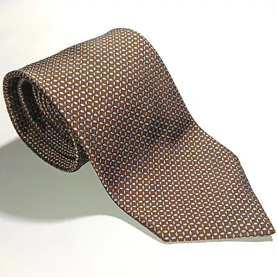 Brooks Brothers Makers Tie XL Brown Geometric Necktie 4  X 62  Made In USA Silk • $27