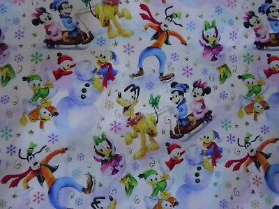 Disney Mickey Mouse Christmas Festive Cotton Fabric 59 Inch Width By The 1/2 Yd • $10.09