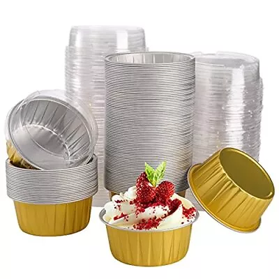 100pack Aluminum Foil Baking Cups With Lids 5oz Disposable Muffin Cupcake Rameki • $26.61