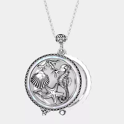 Magnifying Glass Necklace Sea Life Seahorse Starfish Shell 33  Long Chain SILVER • $14.99