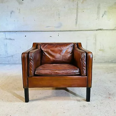 Vintage Børge Mogensen Style 70s Danish Armchair - Tan Patinated Leather #567 • £750