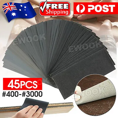 $9.95 • Buy 45PCS Sandpaper Mixed Wet And Dry Waterproof 400-3000 Grit Sheets Assorted Wood