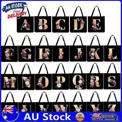 AU Alphabet Flowers Printed Shoulder Shopping Bag Casual Large Tote Handbag • $9.58