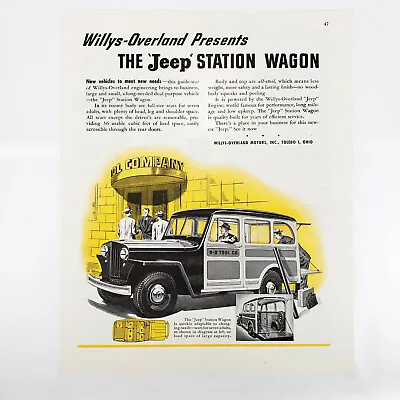 $15 • Buy 1946 Jeep Willys Overland Ad Station Wagon For Business Woody Vintage Truck