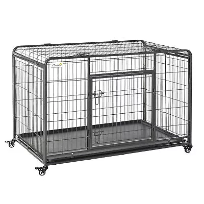 PawHut 81x125cm Metal Dog Cage Kennel W/ Locking Door & Wheels Extra Large Pets • £124.99