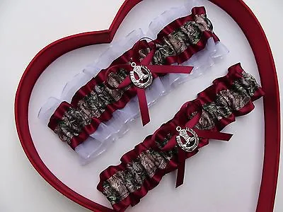 NEW Mossy Oak Camouflage Camo Burgundy White Wedding Garter Prom Horseshoe* • $13.46