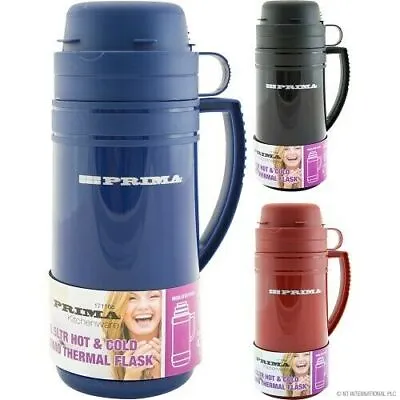 Prima 1 L HIKING TRAVEL CAMPING FISHING HOT & COLD ULTIMO THERMAL Vacuum FLASKS • £13.99