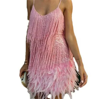 Fashion Women Dresses Strap Dress Mid Long A Line Evening Dress Tassel Sequins • $63.19