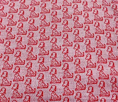 VINTAGE 70's Tube Stretch Knit Polyester Fabric Red & White Dog Print 1.5 Yards • $9.99
