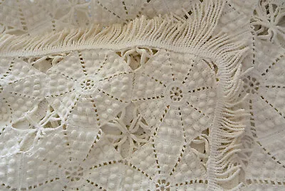 Vintage Handmade Ecru Crochet Cotton Bedspread Popcorn Stitch 90  X 100  1930s • $48.99