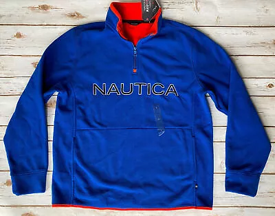 Nautica Spellout Half Zip Nautex Pullover Fleece Sweatshirt Blue Mens Large New • $29.99