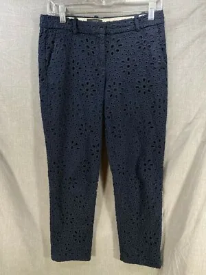 J. Crew Cafe Capri Pants Womens 0 Blue Doily Floral Chino Casual Ladies 30x26. • $10.80